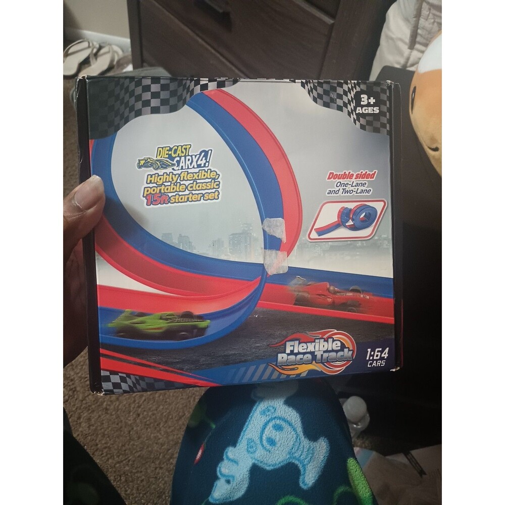 15 Ft Flexible Race Car Track for Kids, Double-Sided 15ft, Blue and Red
